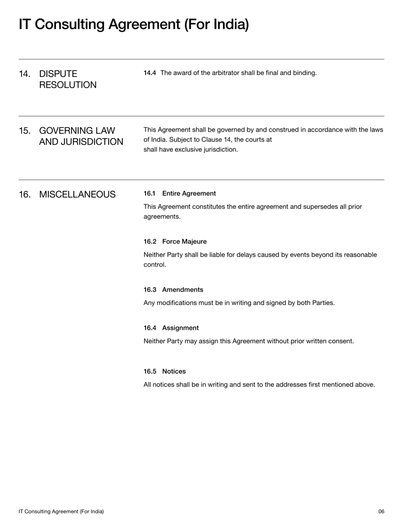 IT Consulting Services Agreement (India) outlining legal terms for IT services, data protection, and payment obligations.