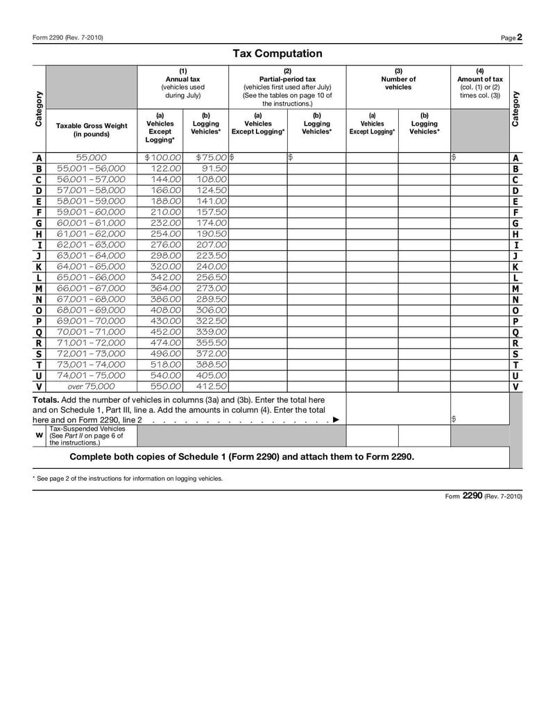 Large thumbnail of Form 2290 - Jul 2010