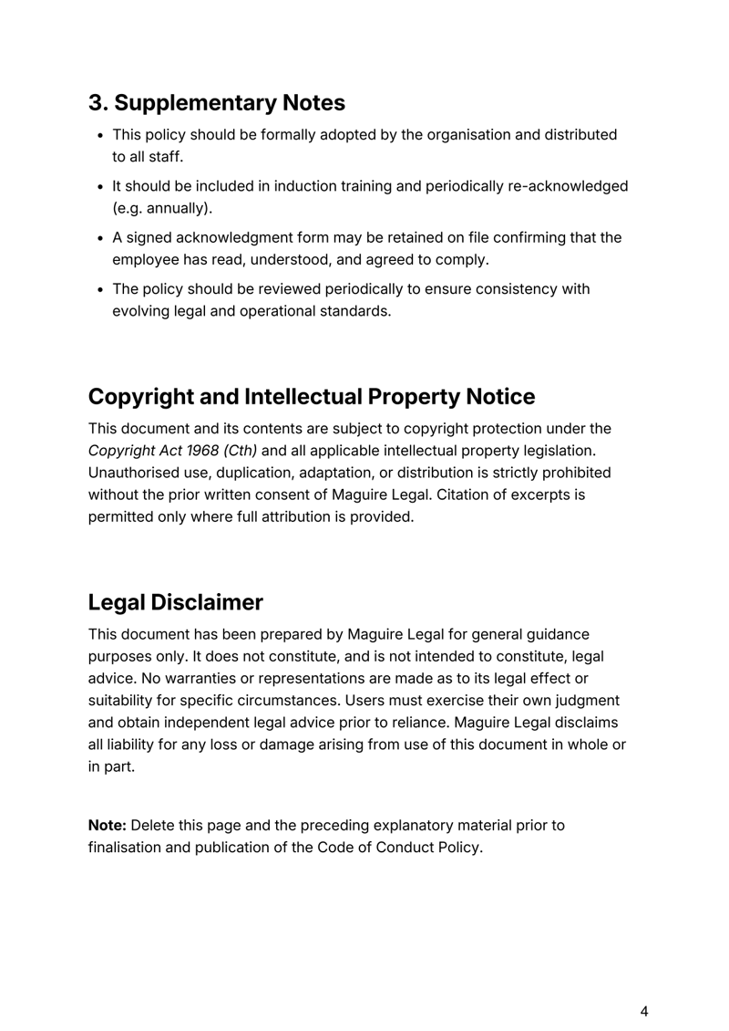 Code of Conduct Policy for Australian workplaces covering ethics, compliance, confidentiality and disciplinary measures