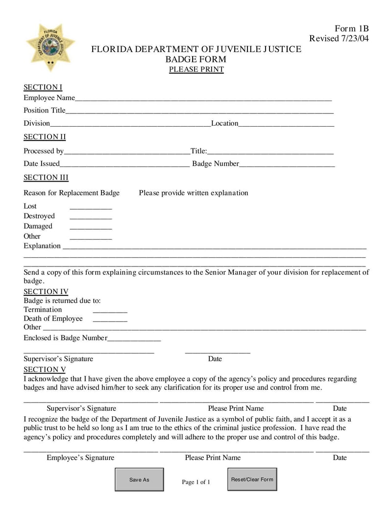 Large thumbnail of Badge Form 1B - Jul 2004