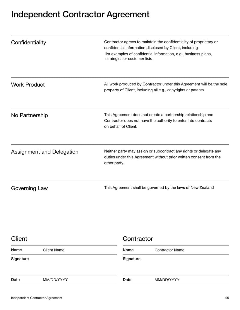 Independent Contractor Agreement Template for New Zealand for setting expectations with non-employee contractors