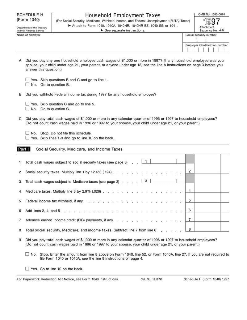 Large thumbnail of Form 1040 (Schedule H) - Jan 1997