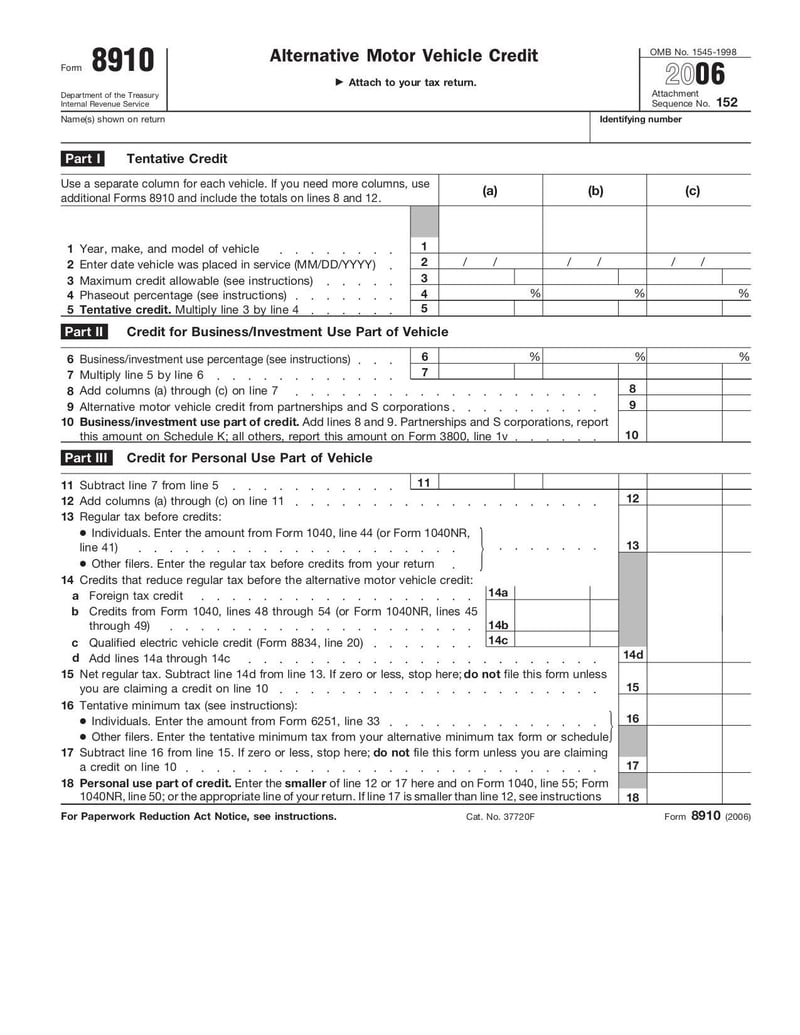 Large thumbnail of Form 8910 - Nov 2006