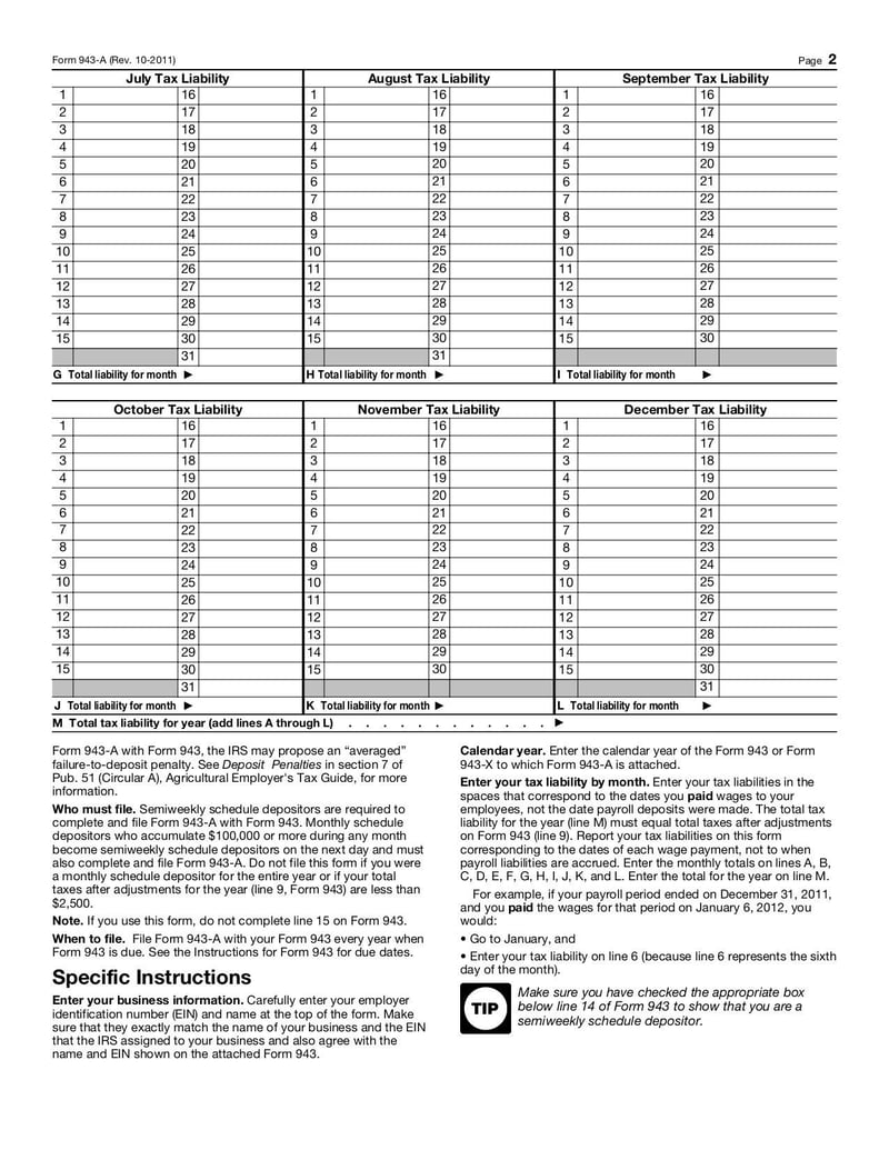 Large thumbnail of Form 943-A - Oct 2011