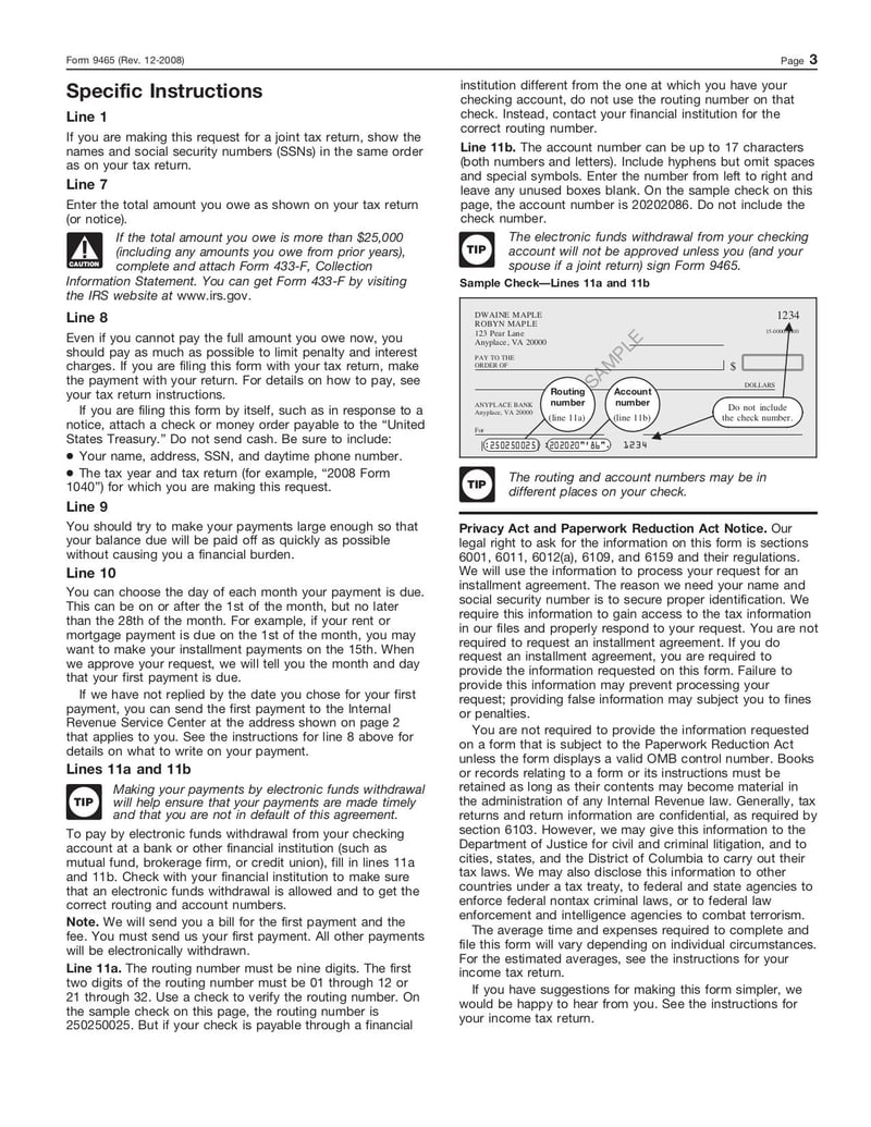Large thumbnail of Form 9465 - Dec 2008