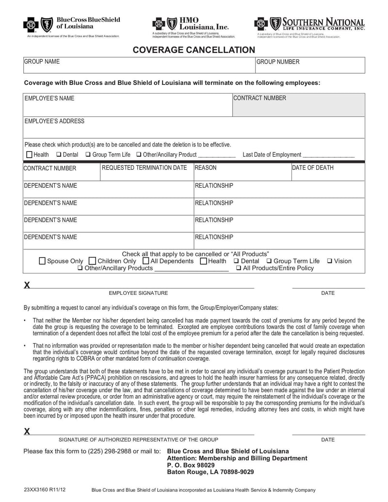 Large thumbnail of BCBS Coverage Cancellation Form - Feb 2015