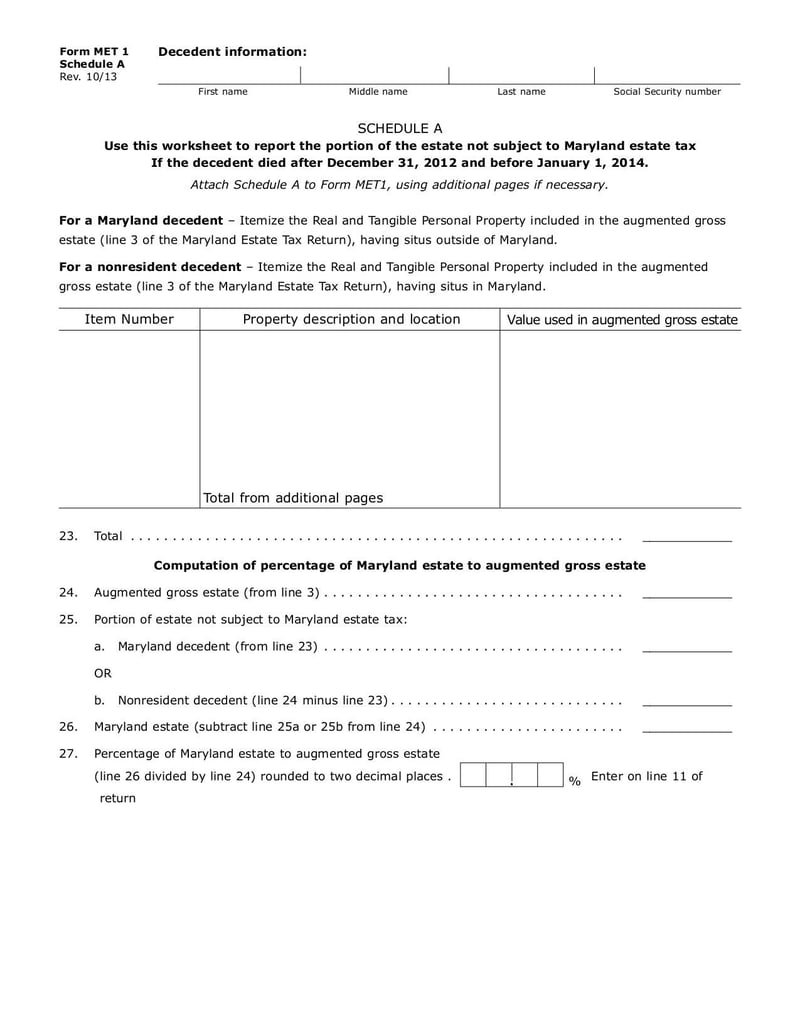 Large thumbnail of Maryland Estate Tax Return (MET-1) - Sep 2017