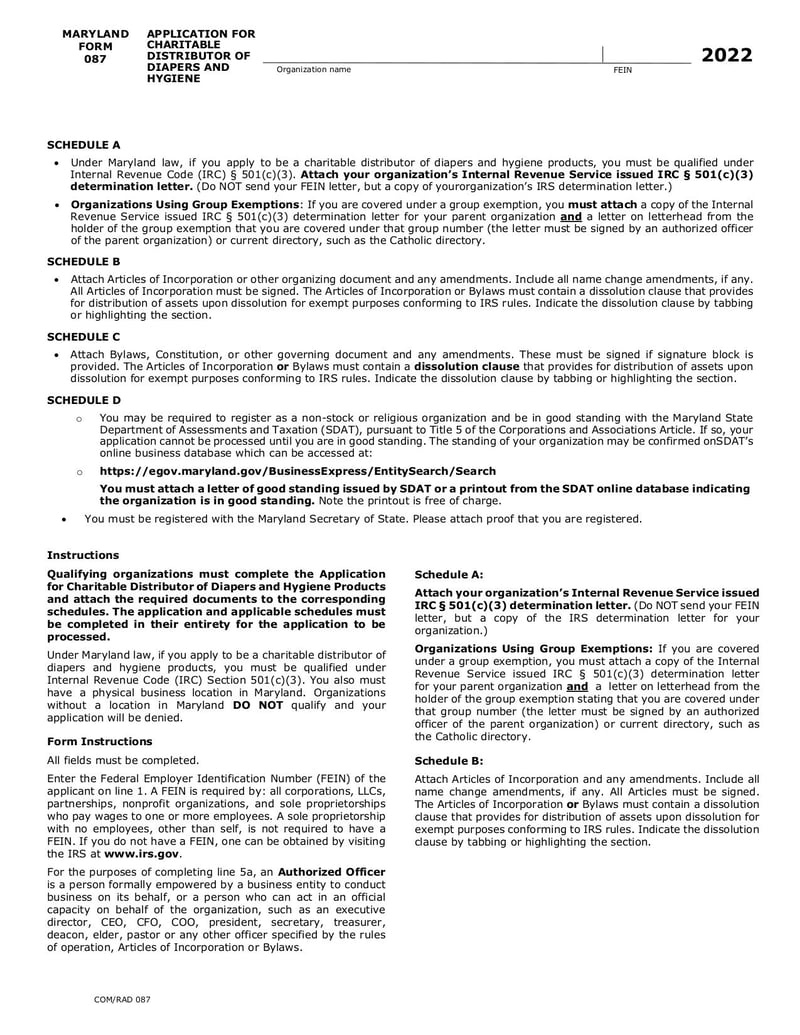 Large thumbnail of Maryland Sales and Use Tax Return Form 087 - Dec 2022