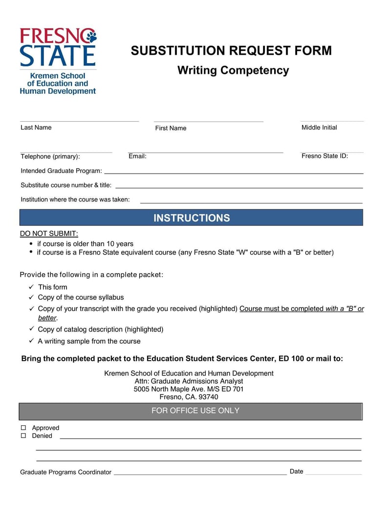 Large thumbnail of Fresno State Substitution Request Form