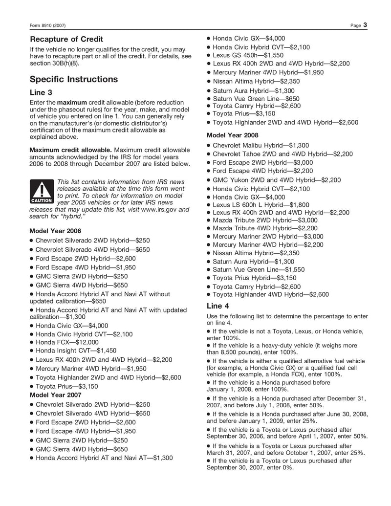 Large thumbnail of Form 8910 - Jan 2007