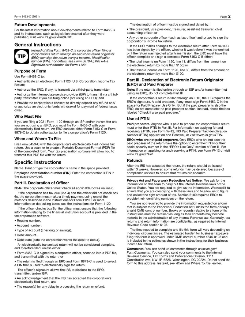 Large thumbnail of Form 8453-C - Jan 2021