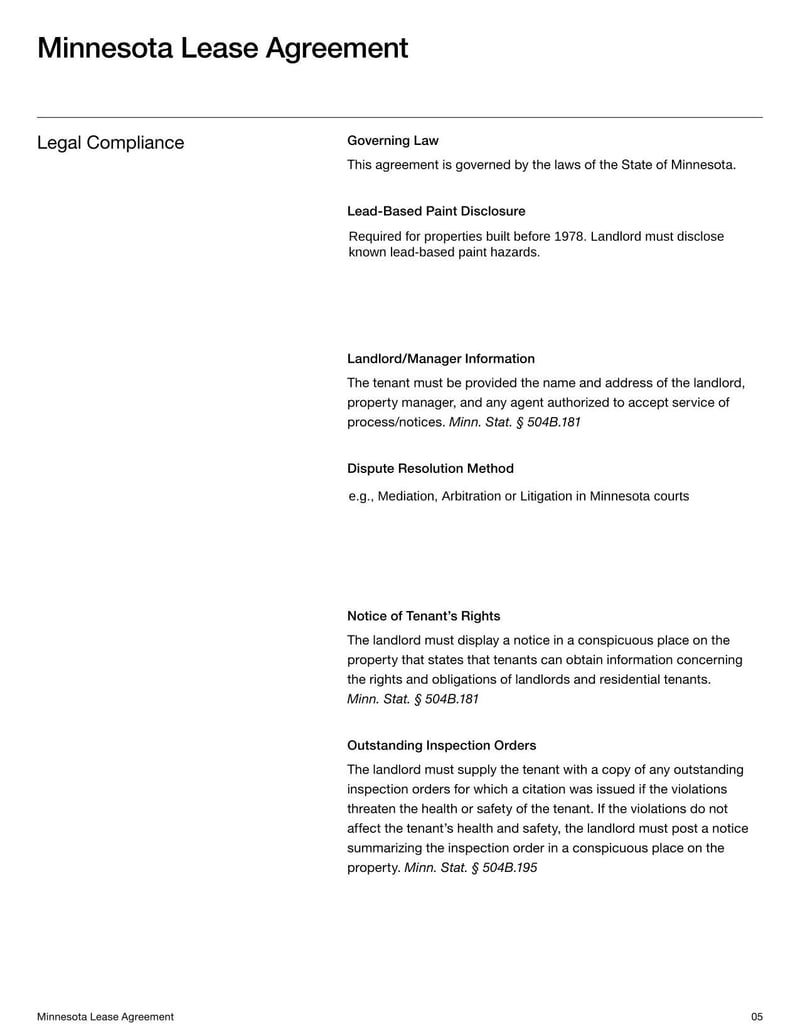 Large thumbnail of Minnesota Lease Agreement Template