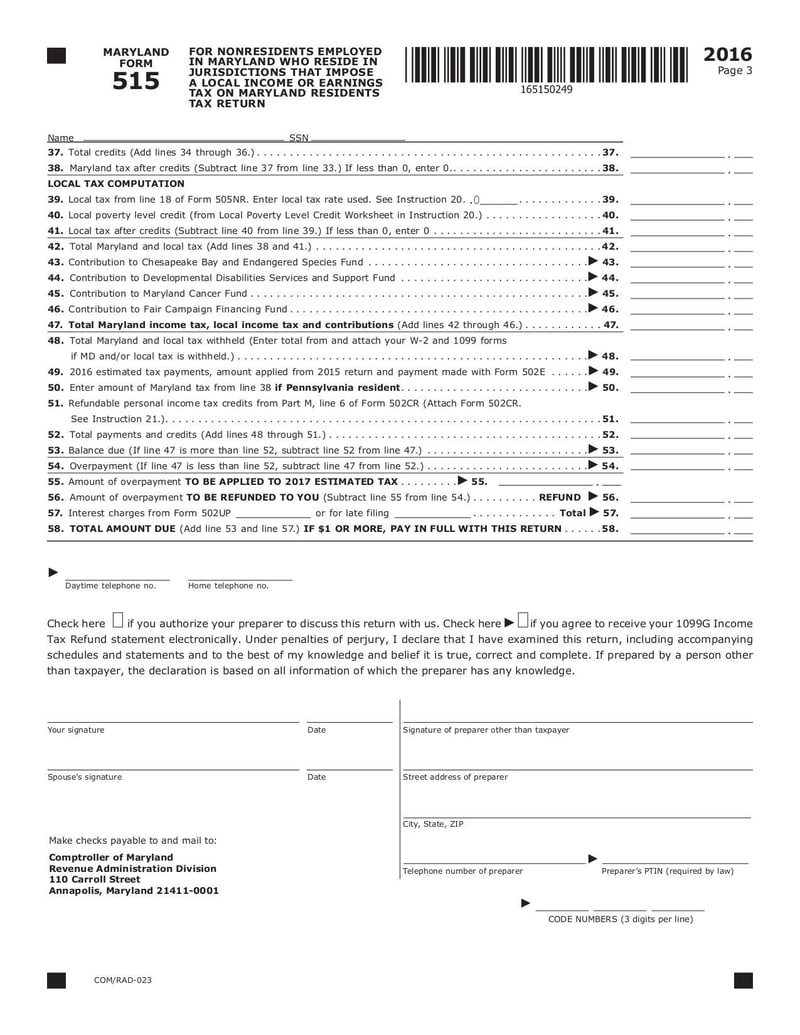 Large thumbnail of Maryland Tax Form 515 - Sep 2017