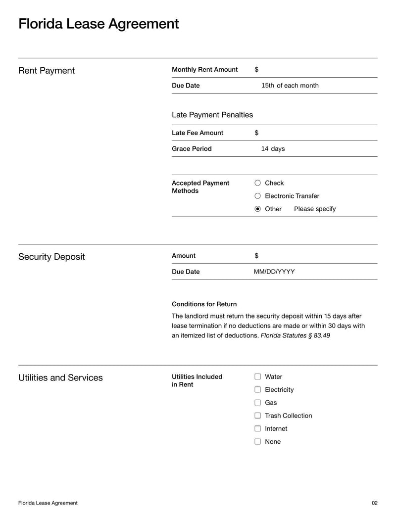 Large thumbnail of Florida Lease Agreement Template