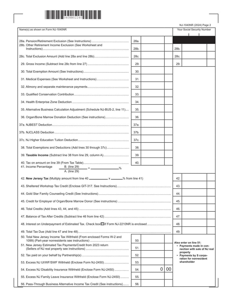 Large thumbnail of Form NJ-1040NR - 2024