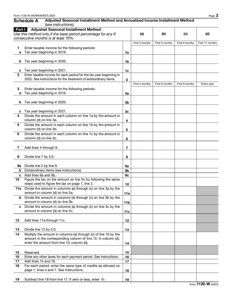 Large thumbnail of Form 1120-W (Worksheet) - Jan 2022