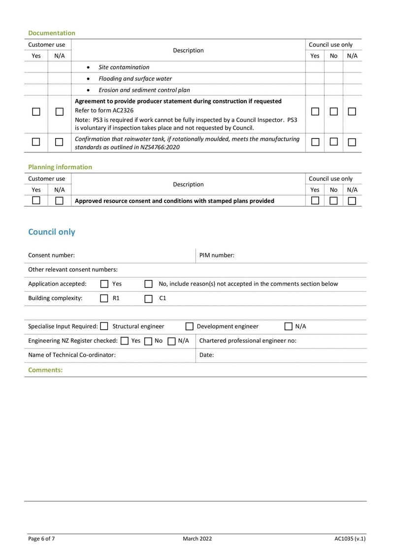Large thumbnail of Lodgement Checklist Rainwater Re-Use Tank - Mar 2022
