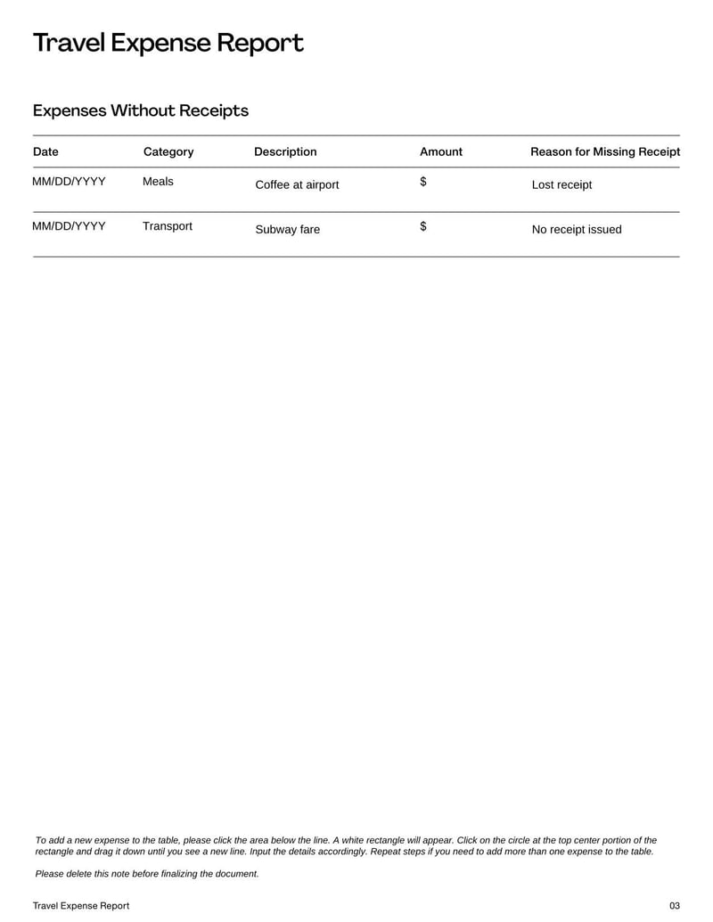 Travel Expense Report for documenting business-related travel costs and reimbursements