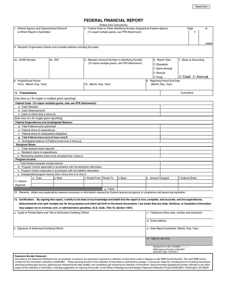 Large thumbnail of Standard Form 425 - Jul 2010