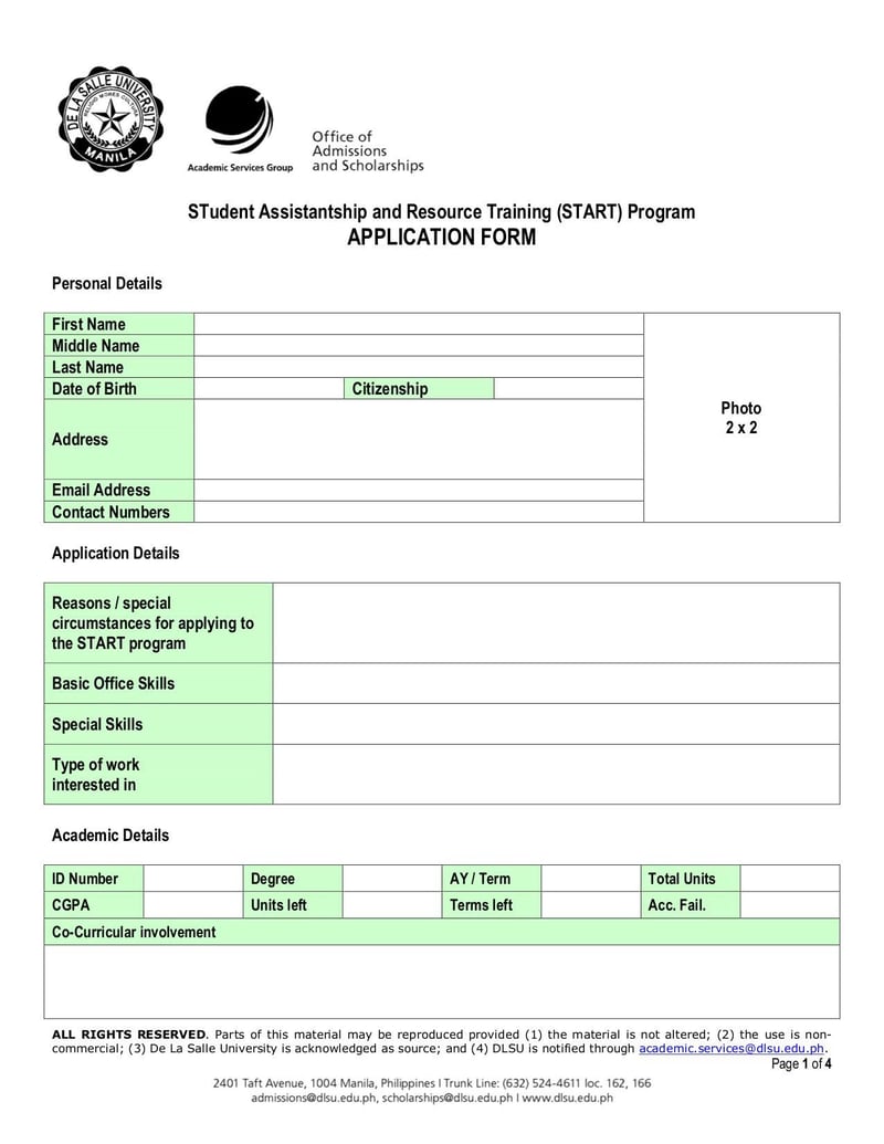 Thumbnail of Student Assistantship and Resource Training (START) Program Application Form - Apr 2013 - page 0