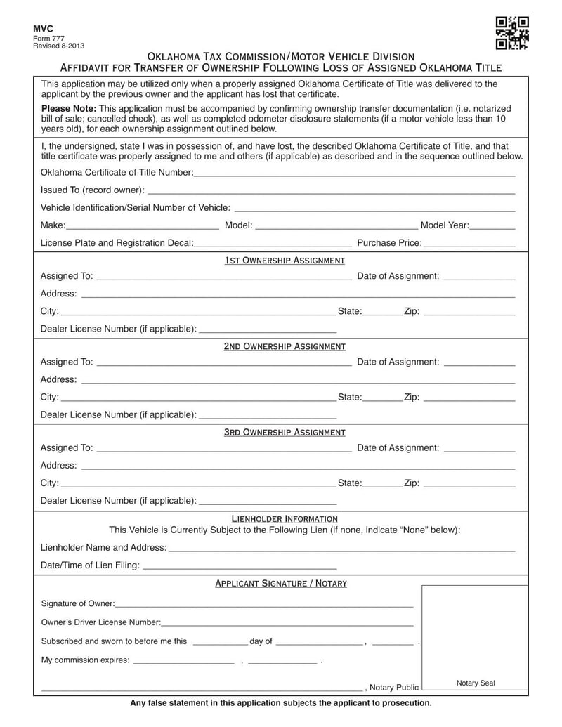 Large thumbnail of MVC Form 777 (2013) - Aug 2013