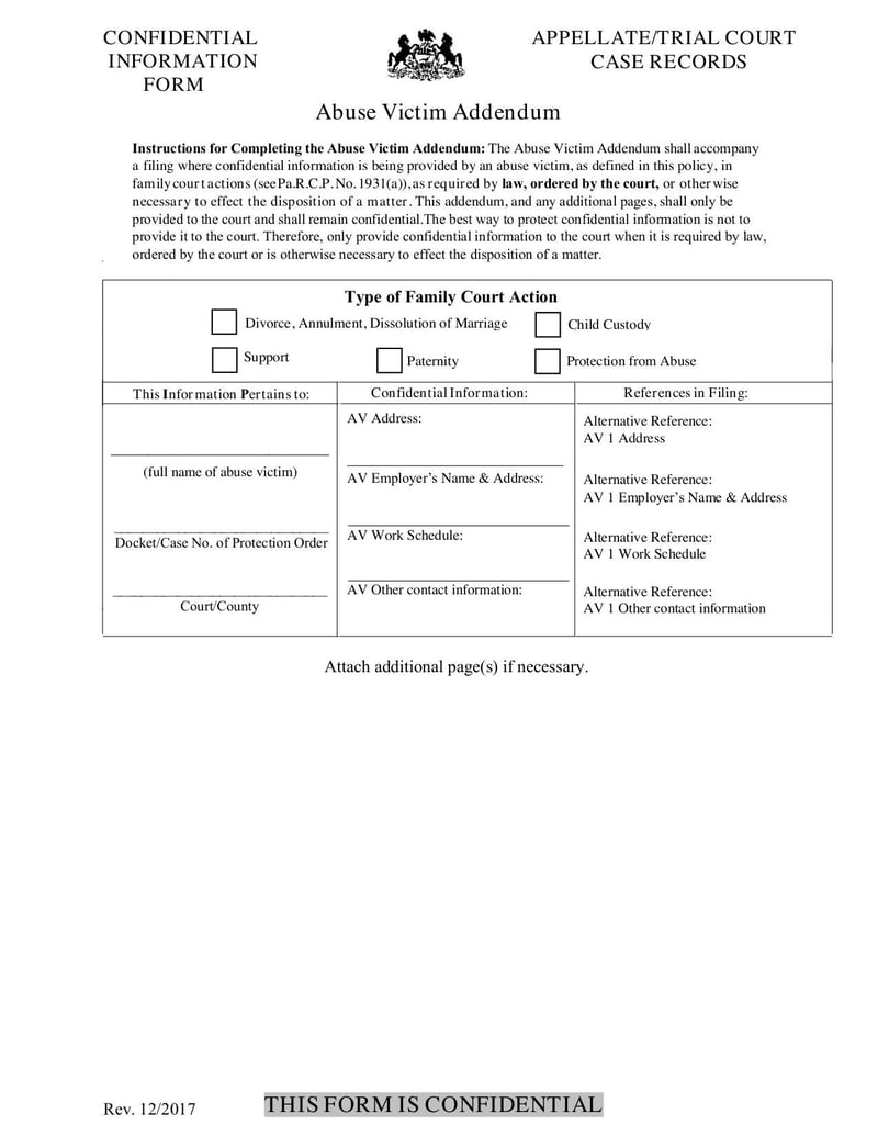 Large thumbnail of Bucks County Confidential Information Form - Dec 2017