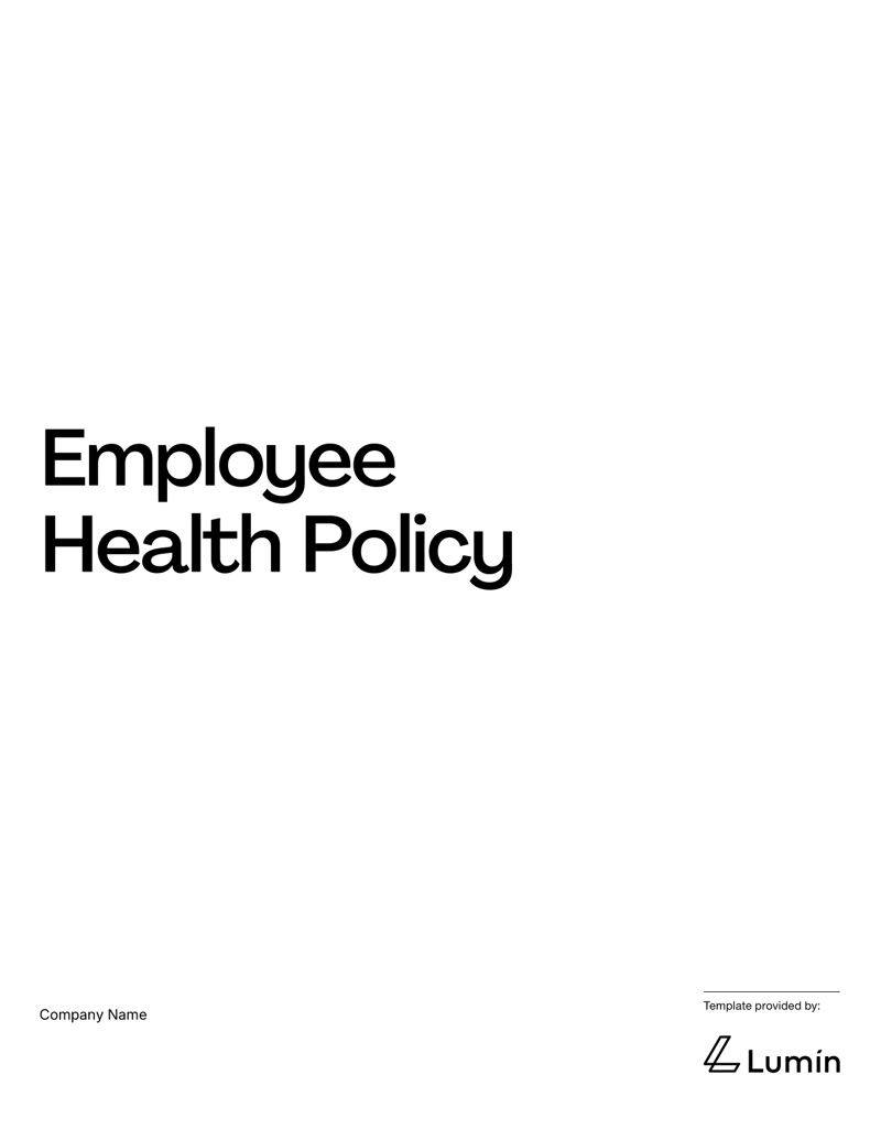 Employee Health Policy template with sections for reporting symptoms, workplace restrictions, hygiene rules and signature fields