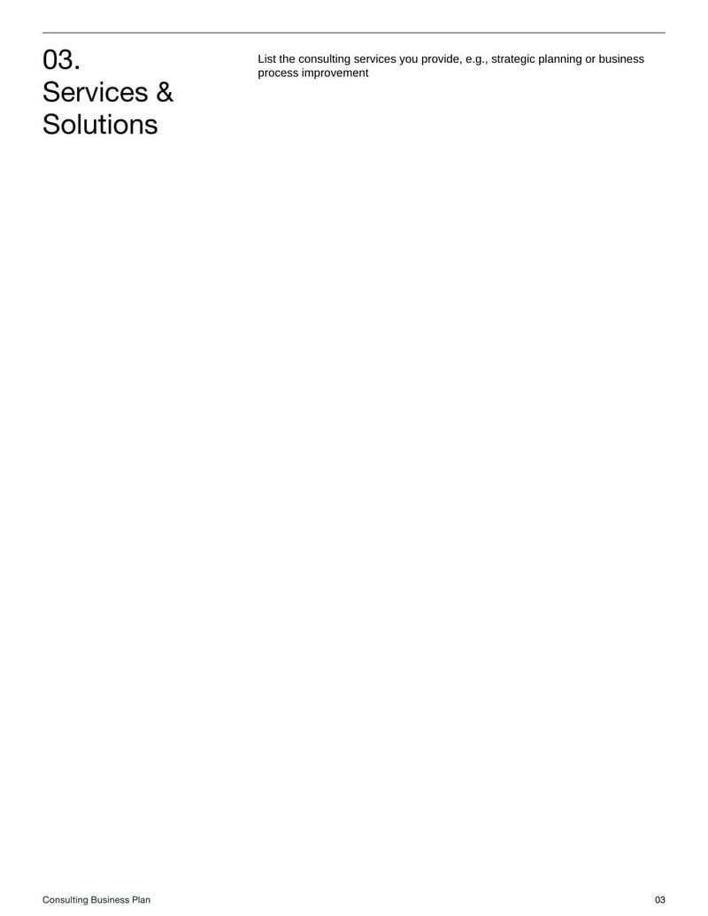 Consulting Business Plan Template for planning a consulting firm's services and operations