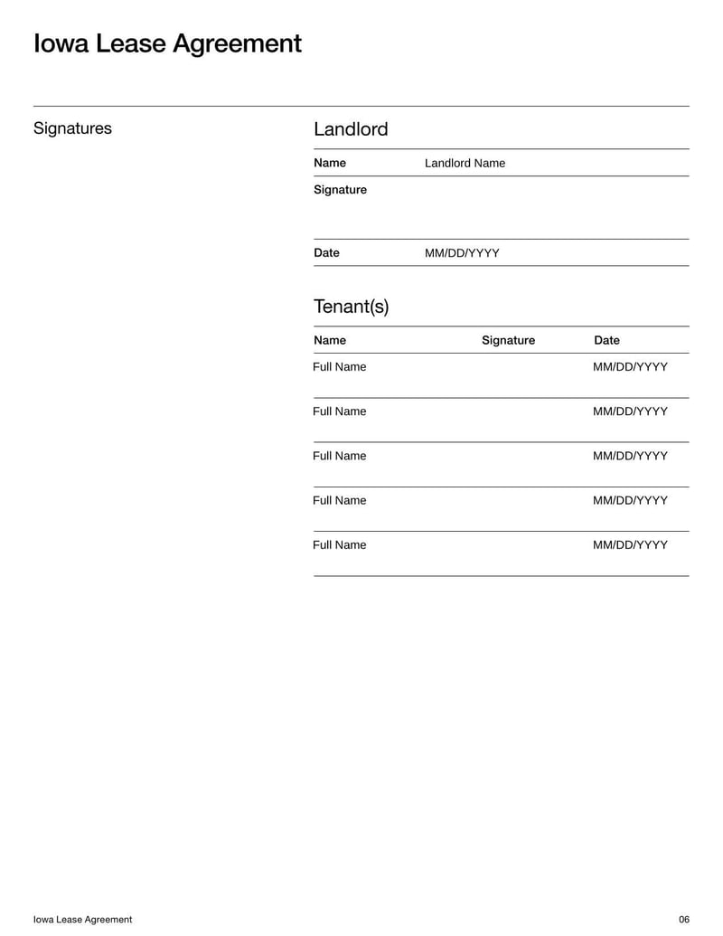 Iowa Lease Agreement document with landlord and tenant terms
