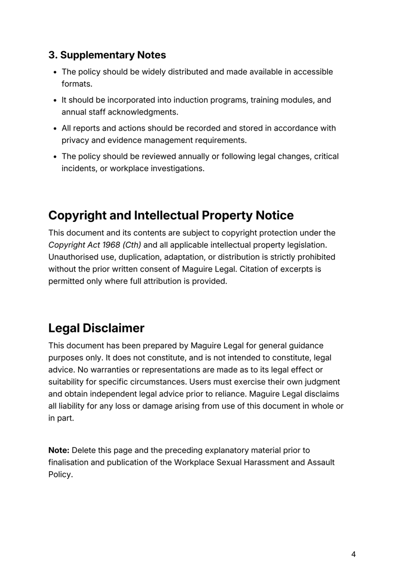 Workplace Sexual Harassment and Assault Policy for Australian organizations addressing compliance, reporting and zero-tolerance standards