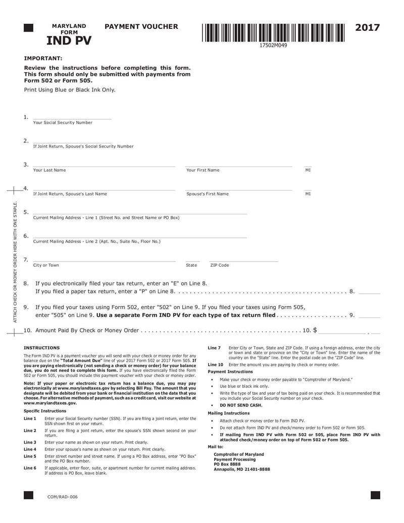 Large thumbnail of Maryland Form IND PV - Dec 2017
