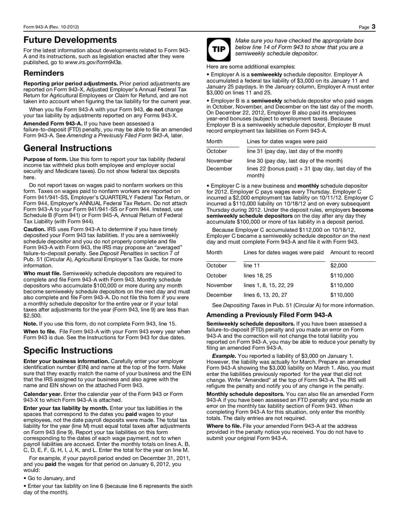 Large thumbnail of Form 943-A - Oct 2012