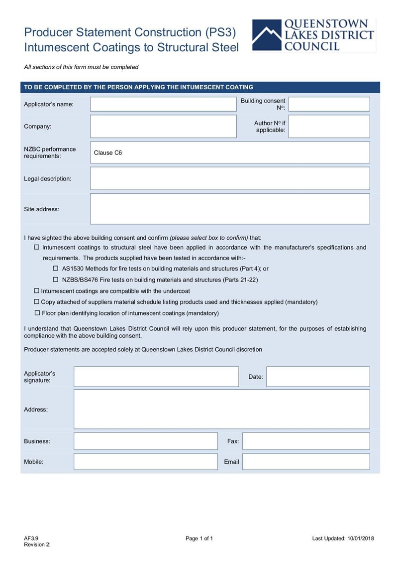 Large thumbnail of AF PS39 Producer Statement Construction PS3 Intumescent Coatings Rev 2 - Jan 2018