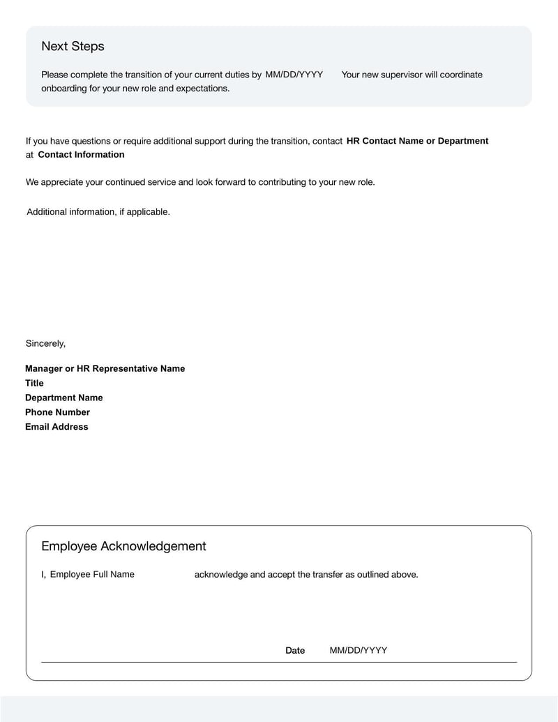 Internal Letter Transfer to Another Department for requesting a move to a different team within the same company