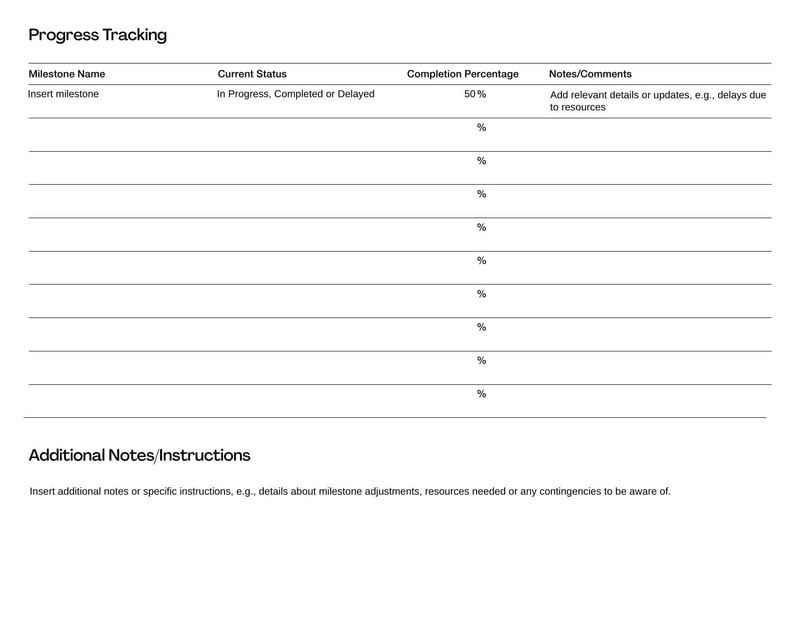 Performance Milestones Template for tracking marketing deliverables and deadlines