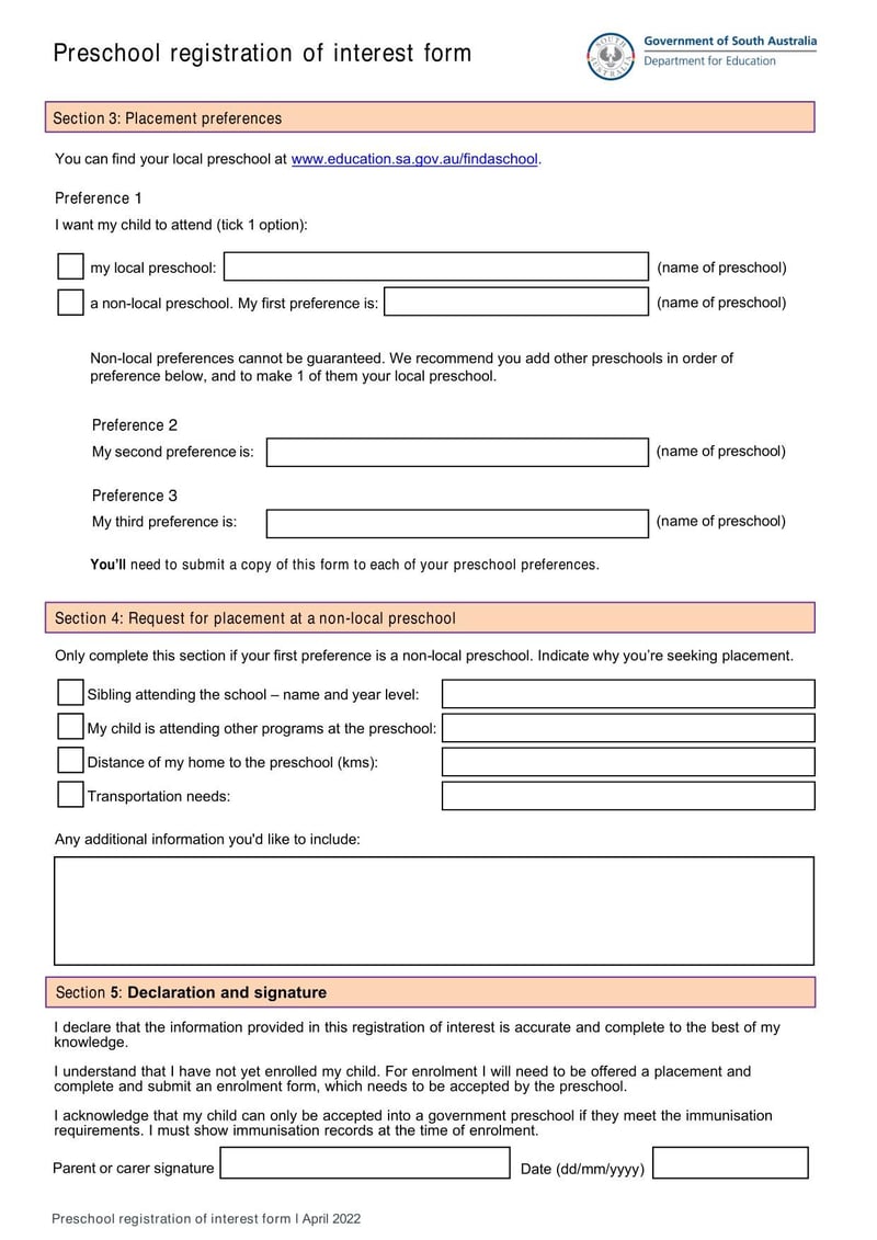 Large thumbnail of Aldgate Kindergarten Preschool Registration of Interest Form