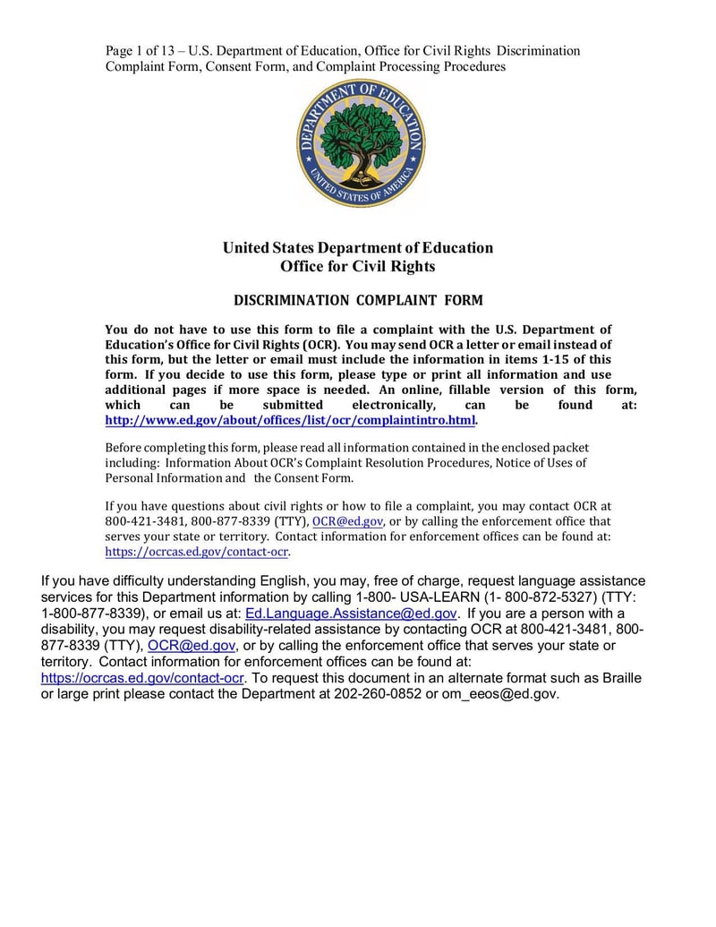 Large thumbnail of OCR Discrimination Complaint Form - Jul 2022