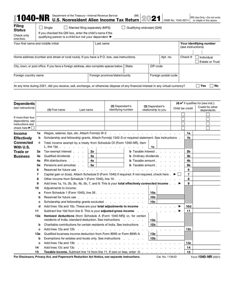 Large thumbnail of Form 1040-NR - Jan 2022