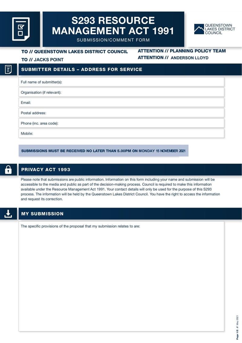 Large thumbnail of QLDC S293 Submission Comment Form - Sep 2021