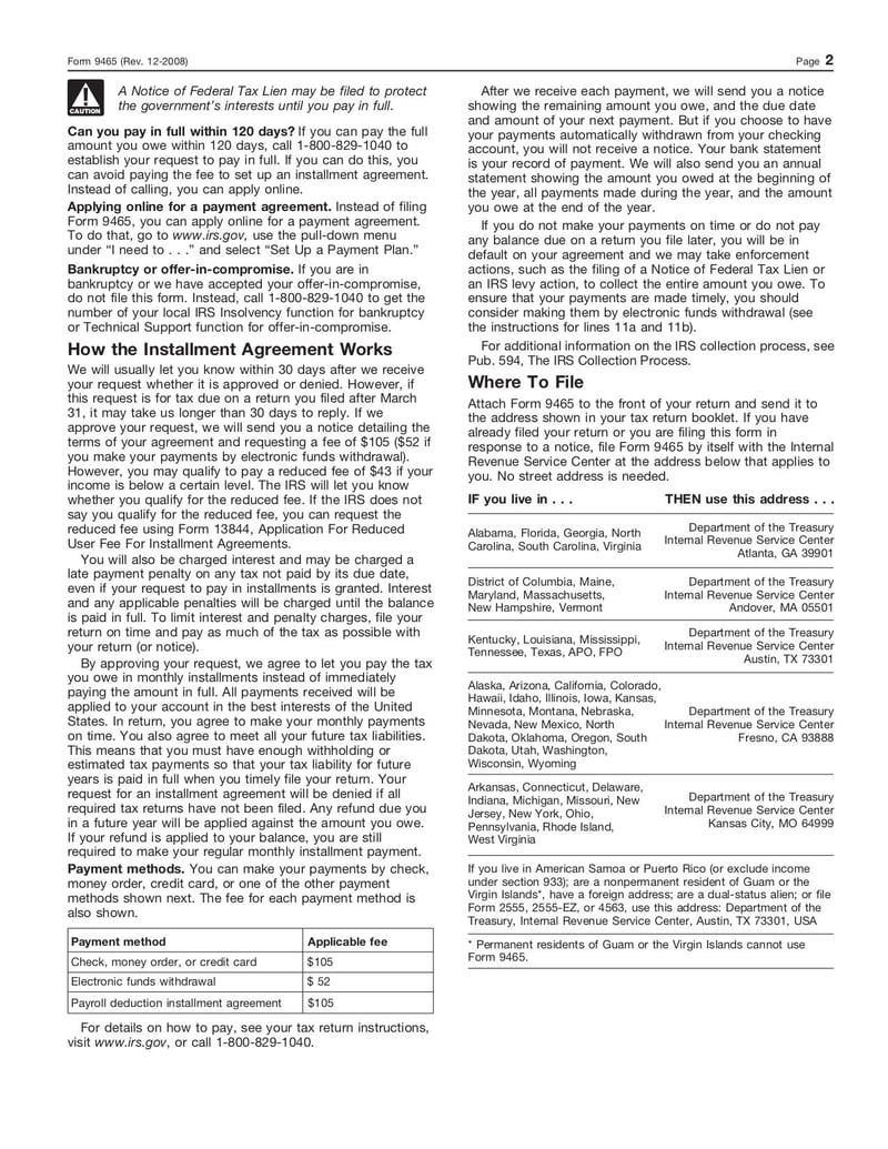Large thumbnail of Form 9465 - Dec 2008