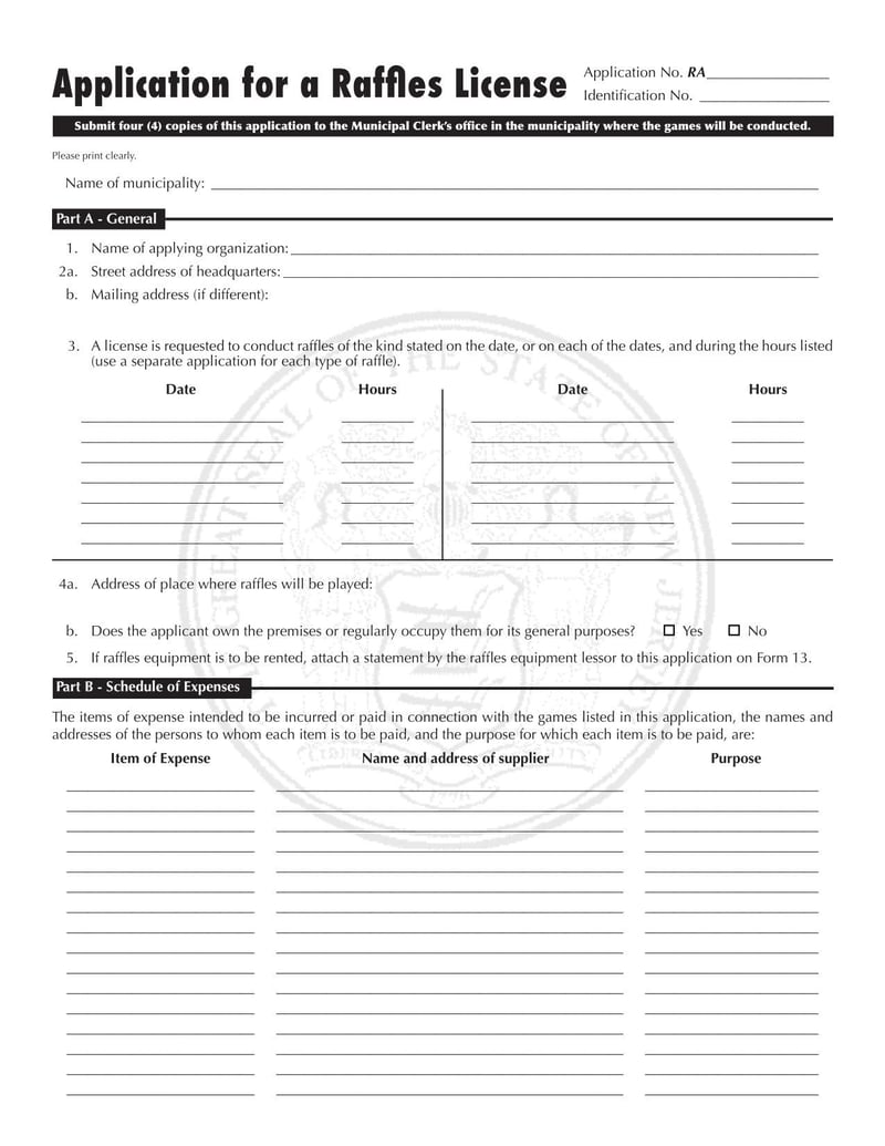 Large thumbnail of New Jersey Application for a Raffles License