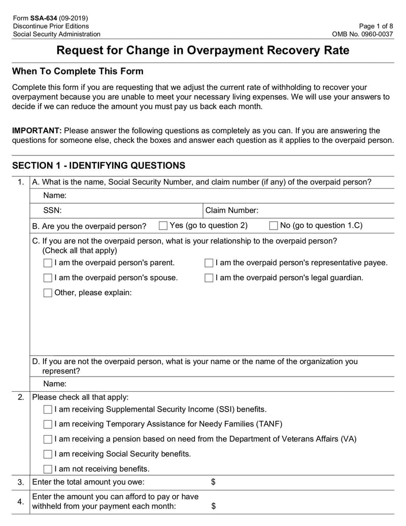 Large thumbnail of Form SSA-634 - Sep 2019