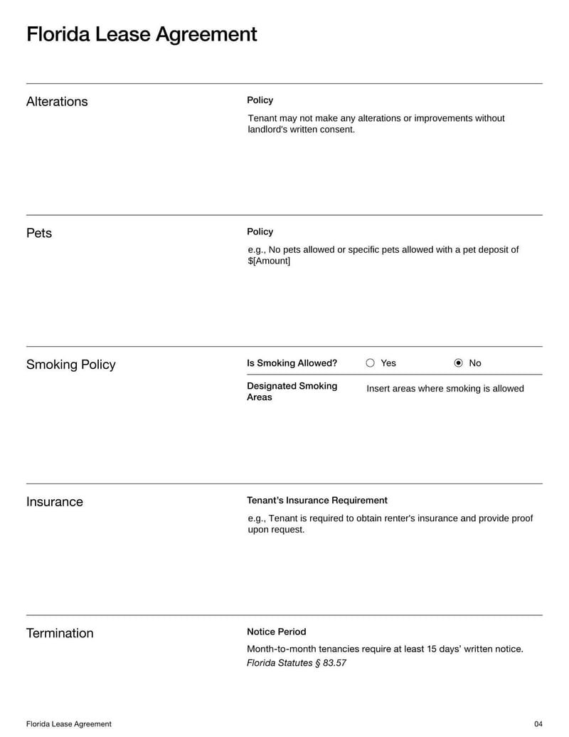 Large thumbnail of Florida Lease Agreement Template