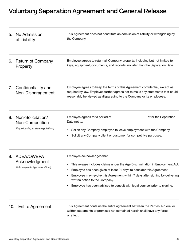 Voluntary Separation Agreement Template for finalizing employee resignations and severance