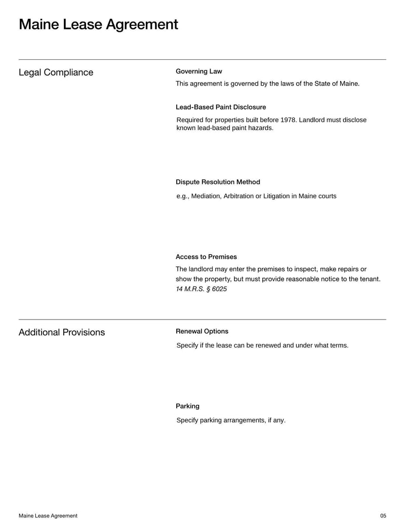 Large thumbnail of Maine Lease Agreement Template