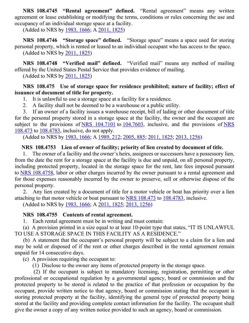 Large thumbnail of Nevada Lien Procedure Checklist for Storage Facilities