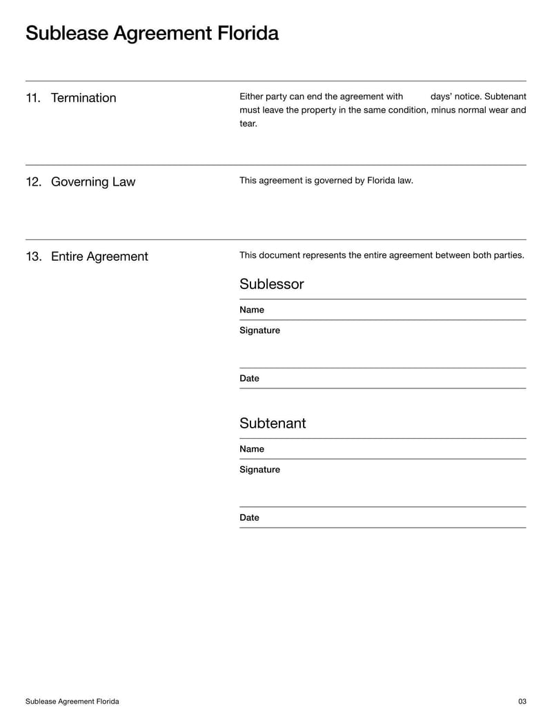 Sublease Agreement Florida for subletting rental property in Florida