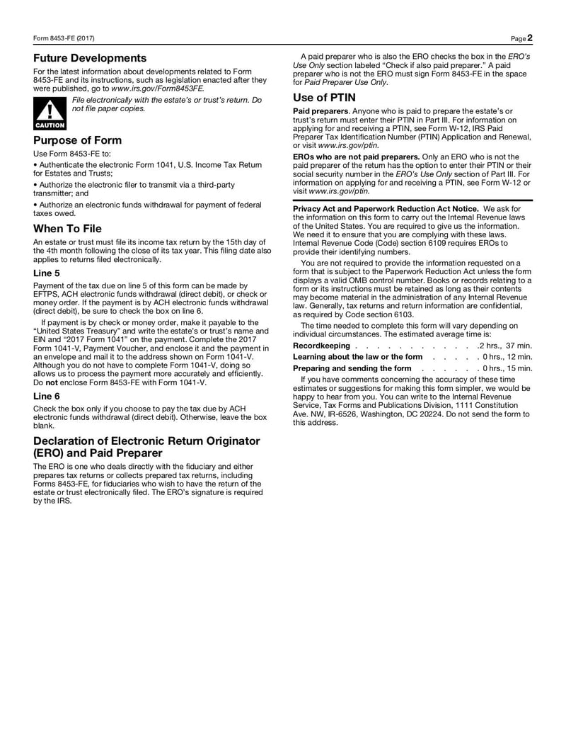Large thumbnail of Form 8453-FE - Jan 2017