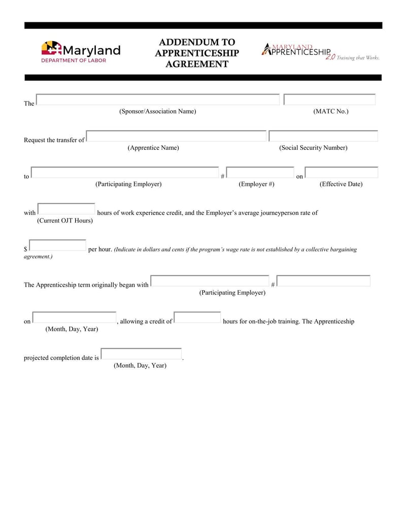 Large thumbnail of Maryland Addendum to Apprenticeship Agreement