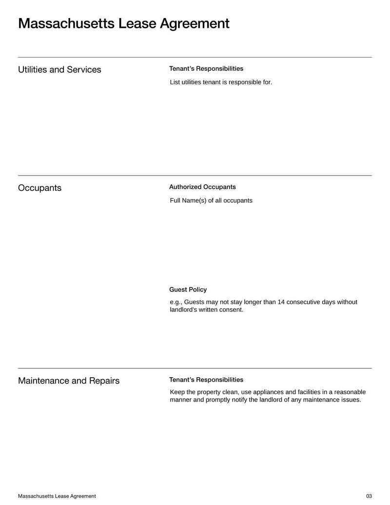 Large thumbnail of Massachusetts Lease Agreement Template